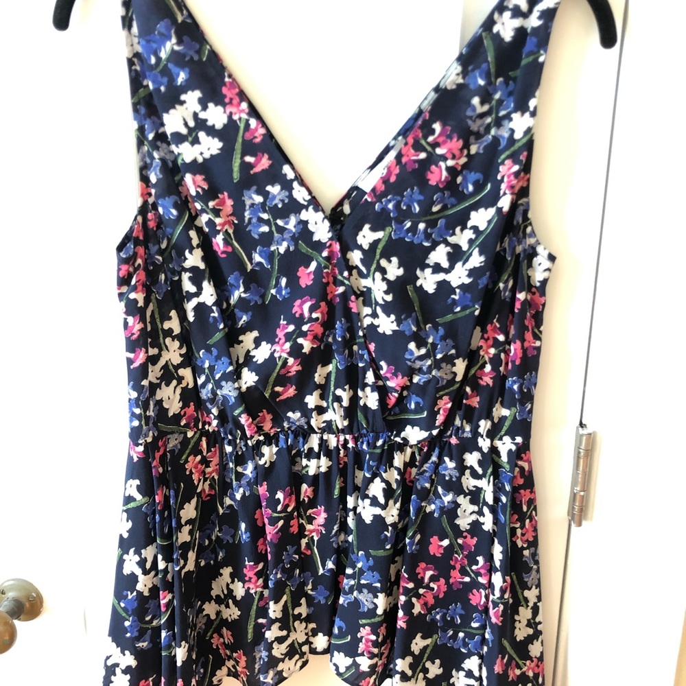 Lewit Womens Peplum Silk Blouse, Navy Floral